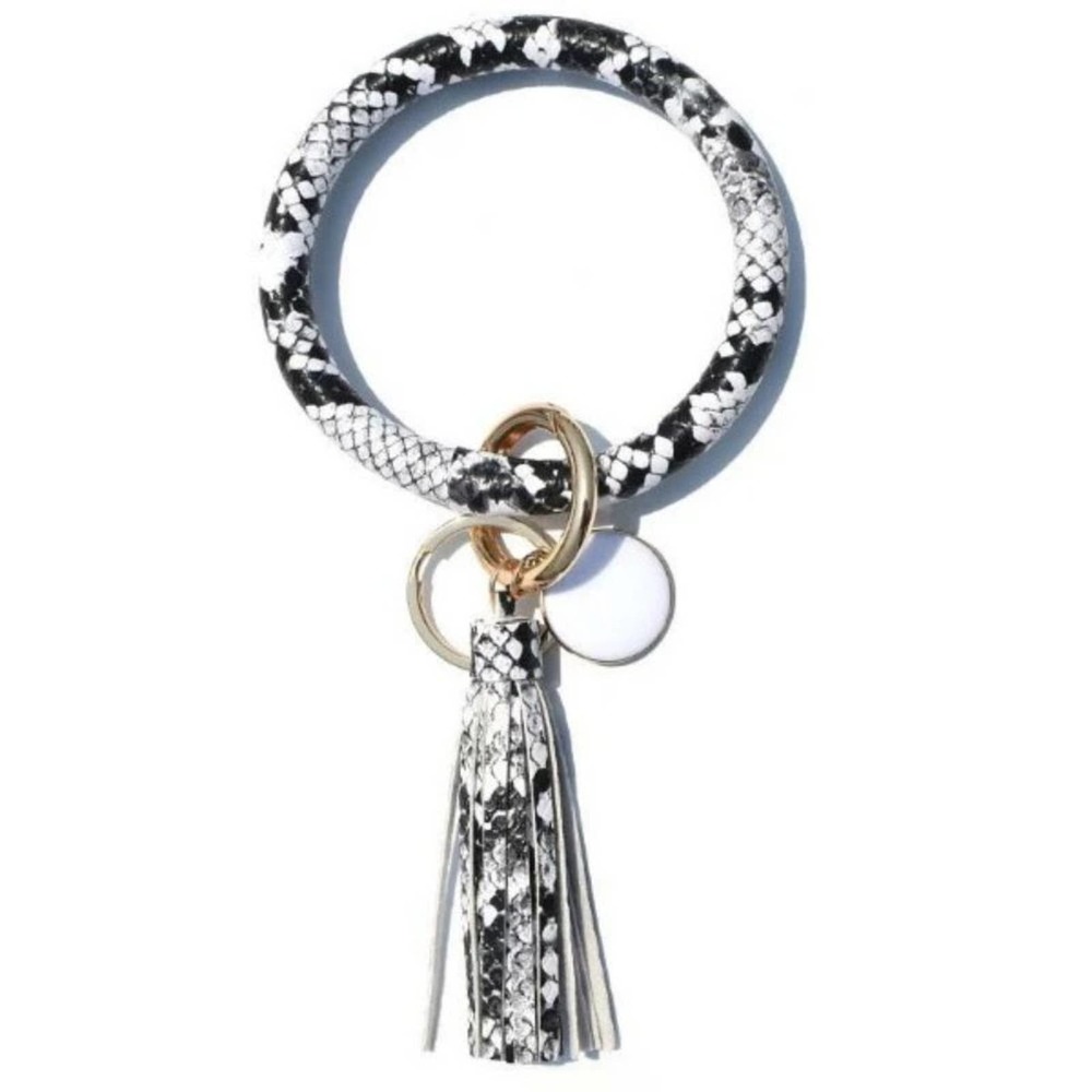 Snakeskin Pattern Vegan‎ Leather Tassel Bangle Keychain~~NWOT